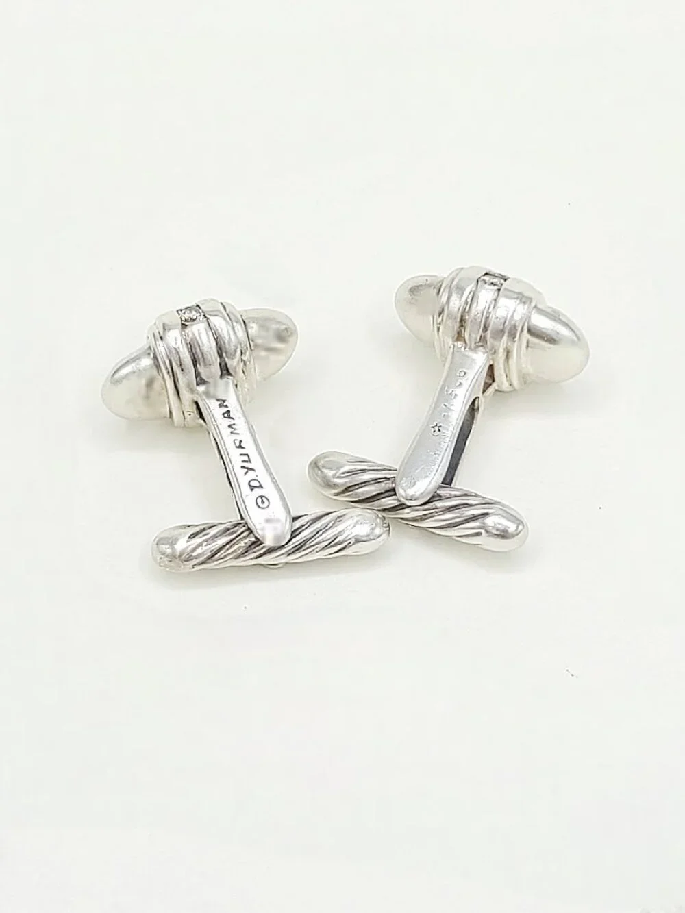 David Yurman Thoroughbred Cufflinks in Sterling Silver w/ White Diamonds - RARE